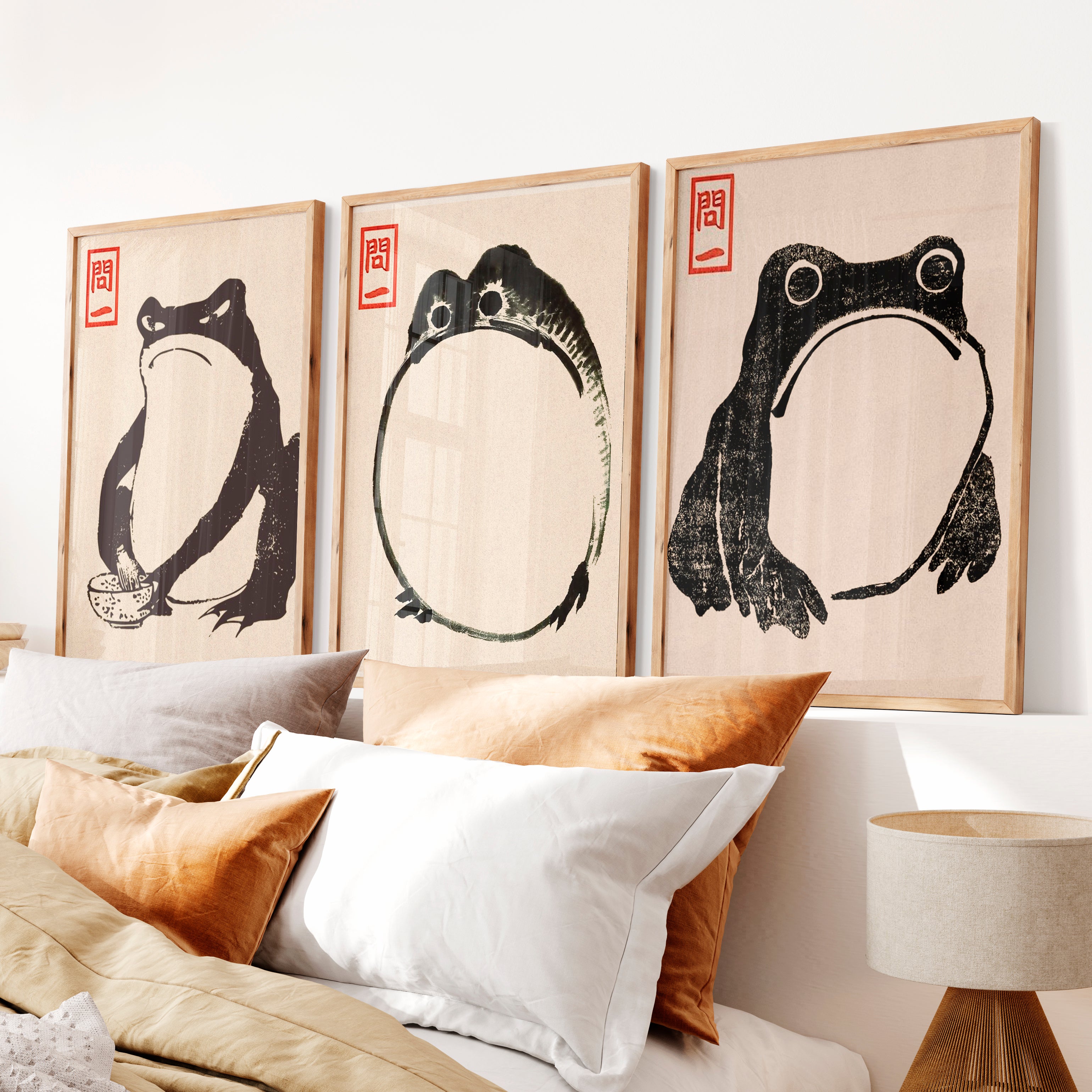 Ink Frog japanese frog poster Set - Natural Wood Framed Poster No Border - Artworksets