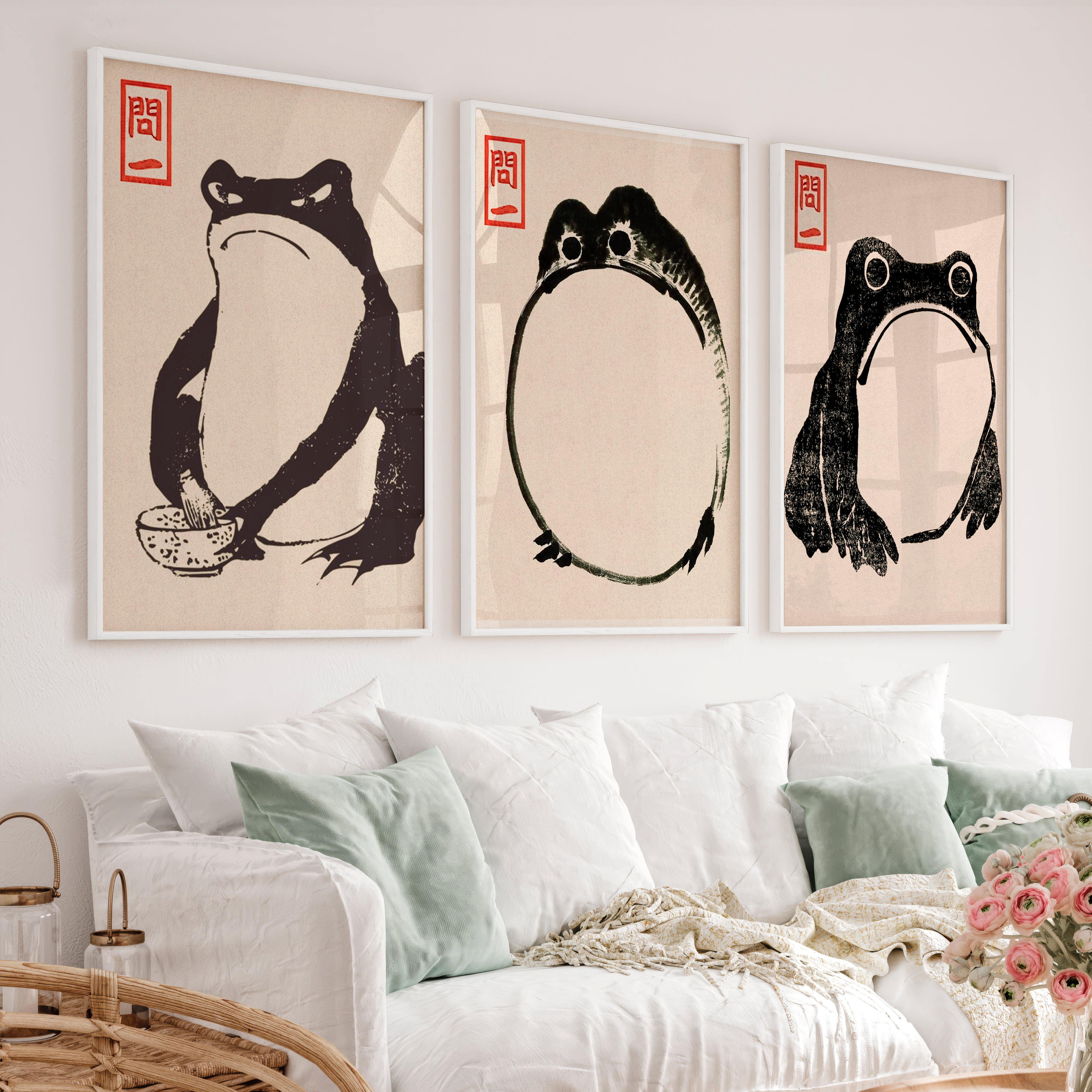 Ink Frog japanese frog poster Set - White Framed Poster No Border - Artworksets