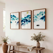 Japanese Koi Art Prints Featuring Koi Fish in Blue Ink - Dark Brown Framed Poster No Border - Artworksets