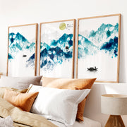 Japanese Koi Art Prints Featuring Koi Fish in Blue Ink - Natural Wood Framed Poster No Border - Artworksets