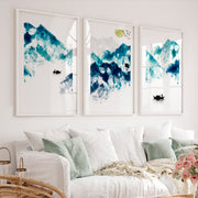 Japanese Koi Art Prints Featuring Koi Fish in Blue Ink - White Framed Poster with White Border - Artworksets