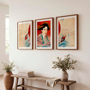 Elegant Japanese Koi Art Prints Featuring Koi Fish and Pagoda - Dark Brown Framed Poster with White Border - Artworksets