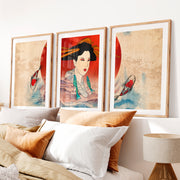 Elegant Japanese Koi Art Prints Featuring Koi Fish and Pagoda- Natural Wood Framed Poster with White Border - Artworksets