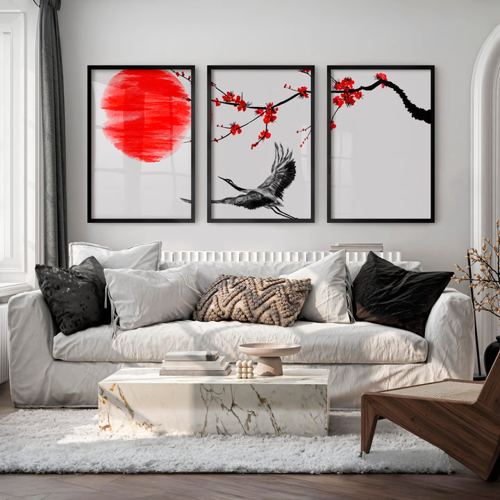 Japanese Landscape Art Featuring Mountain Pines and Mist - Black Framed Poster No Border - Artworksets