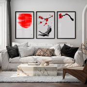 Japanese Landscape Art Featuring Mountain Pines and Mist - Black Framed Poster with White Border - Artworksets