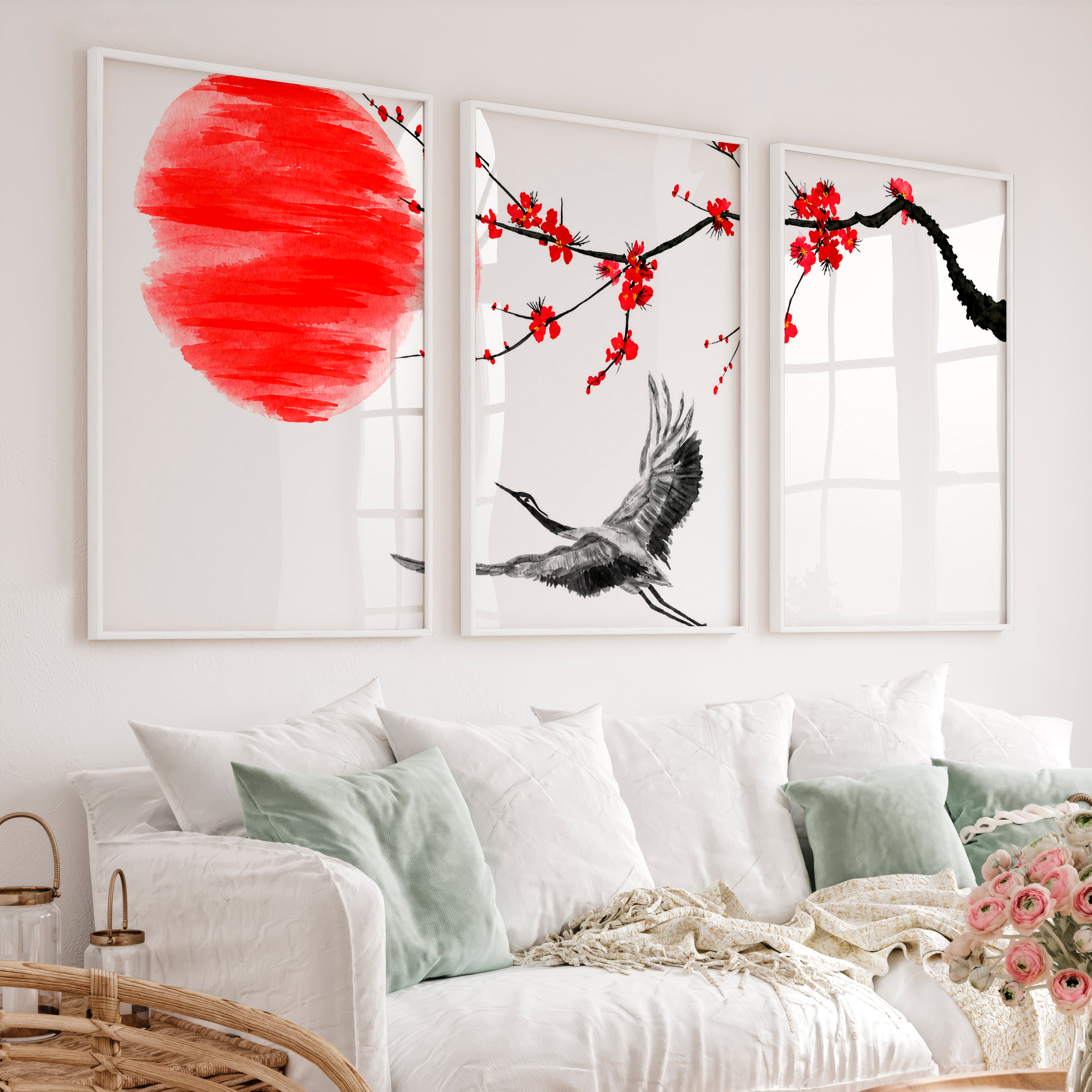 Japanese Landscape Art Featuring Mountain Pines and Mist - White Framed Poster No Border - Artworksets
