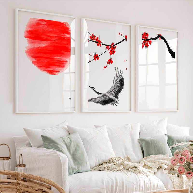 Japanese Landscape Art Featuring Mountain Pines and Mist - White Framed Poster with White Border - Artworksets