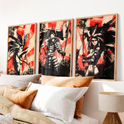 Japanese Landscape Art Featuring Mountain Peak with Red Sun - Natural Wood Framed Poster No Border - Artworksets