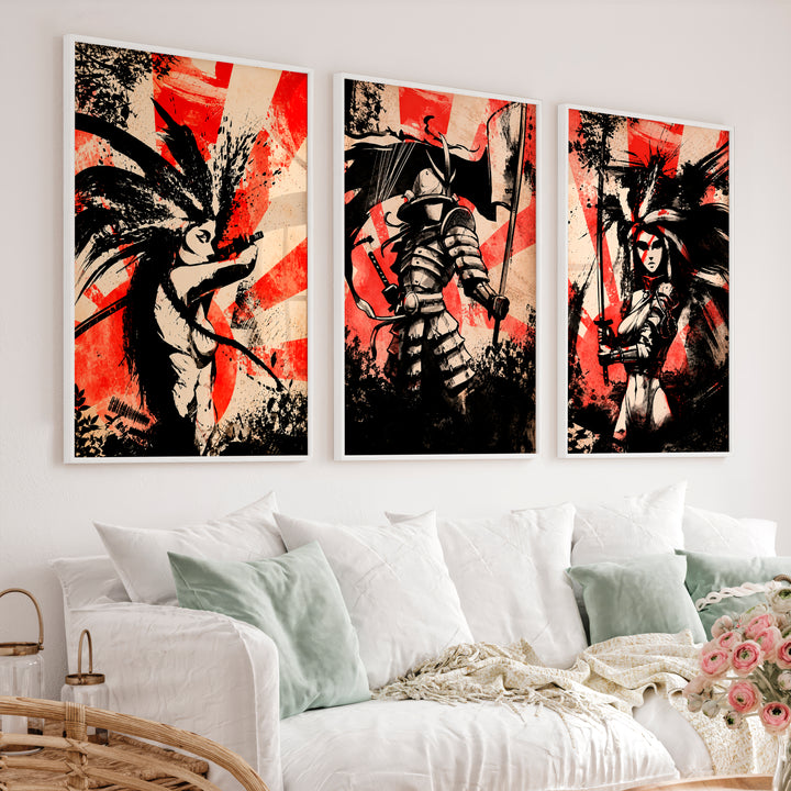 Japanese Landscape Art Featuring Mountain Peak with Red Sun - White Framed Poster No Border - Artworksets