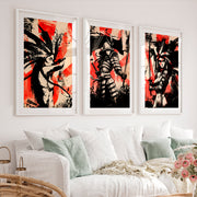 Japanese Landscape Art Featuring Mountain Peak with Red Sun - White Framed Poster with White Border - Artworksets