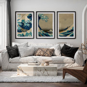 Traditional Japanese landscape art featuring terraced hills - Black Framed Poster with White Border - Artworksets