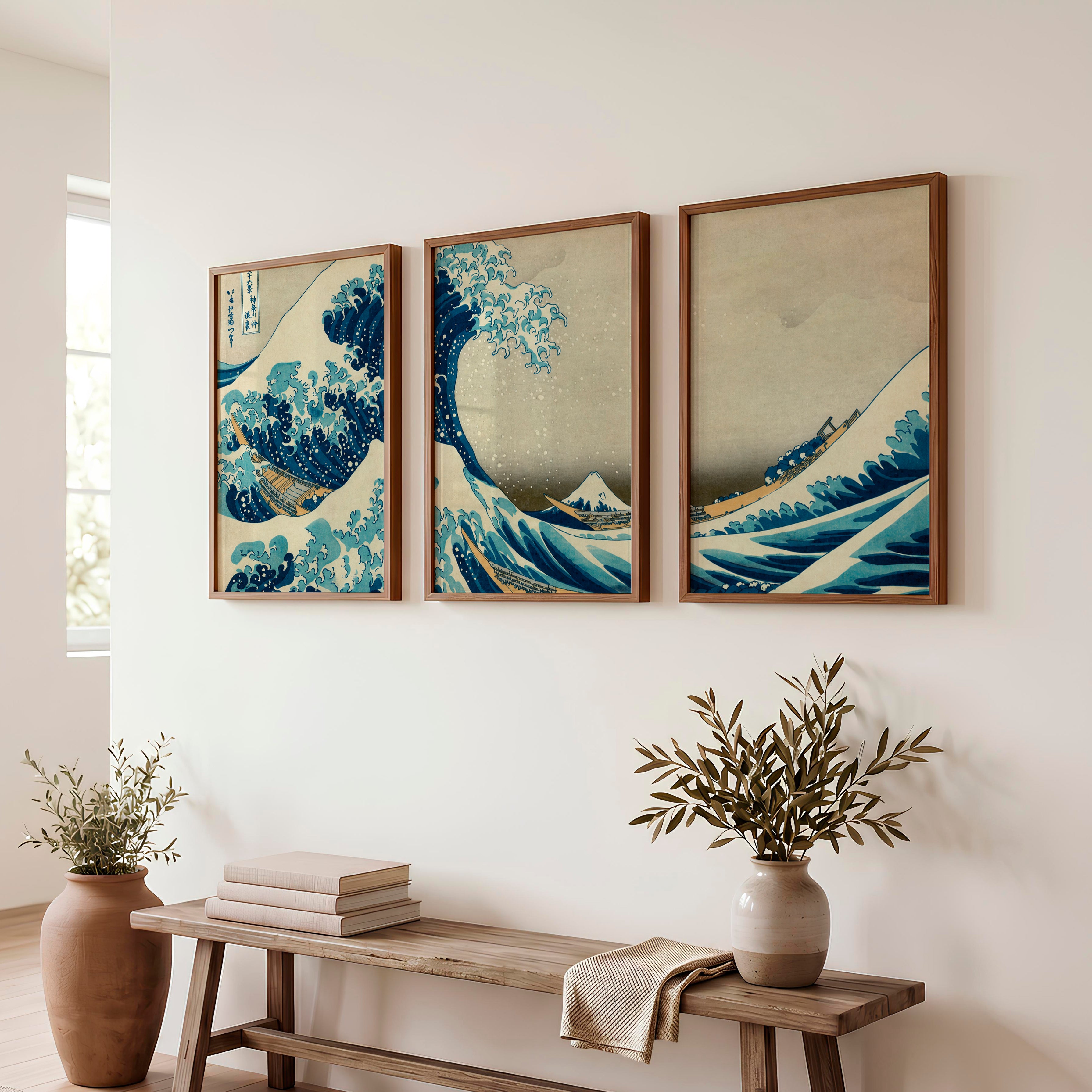 Traditional Japanese landscape art featuring terraced hills - Dark Brown Framed Poster No Border - Artworksets