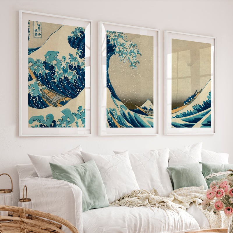 Traditional Japanese landscape art featuring terraced hills - White Framed Poster with White Border - Artworksets