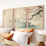 Japanese Landscape Art Capturing Pine Trees at Sunrise - Natural Wood Framed Poster No Border - Artworksets
