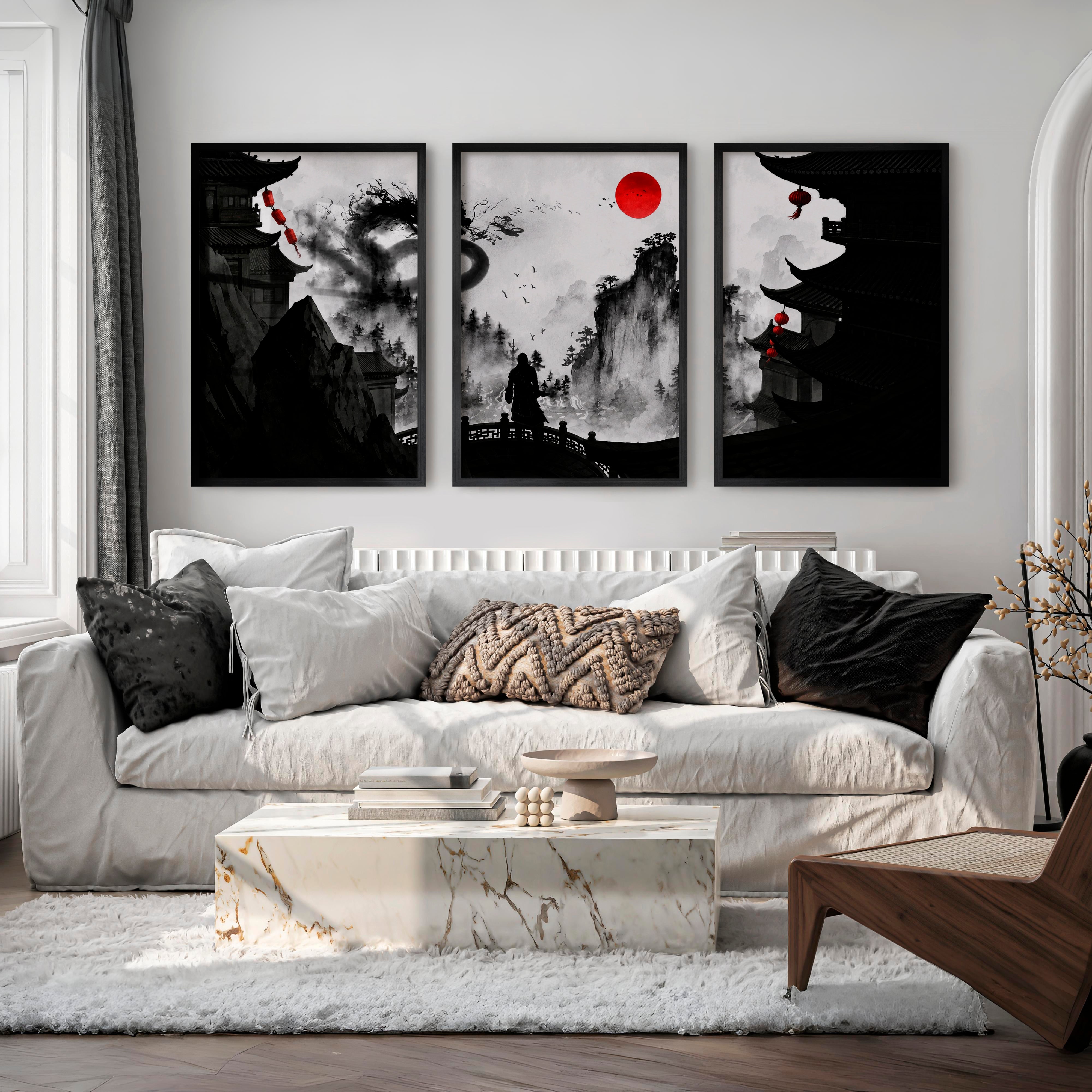Hiroshige japanese landscape art Set - Black Framed Poster No Border - Artworksets
