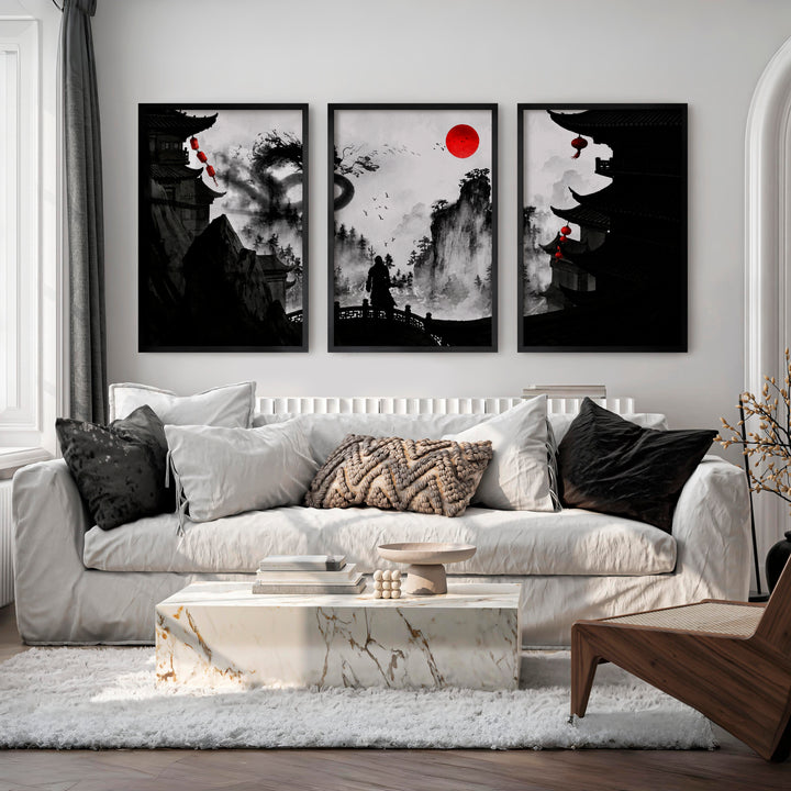 Hiroshige japanese landscape art Set - Black Framed Poster No Border - Artworksets