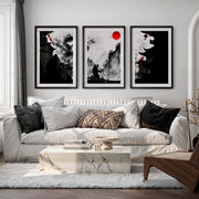 Hiroshige japanese landscape art Set - Black Framed Poster with White Border - Artworksets