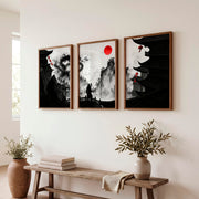 Hiroshige japanese landscape art Set - Dark Brown Framed Poster No Border - Artworksets