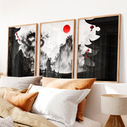 Hiroshige japanese landscape art Set - Natural Wood Framed Poster No Border - Artworksets