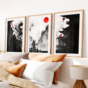 Hiroshige japanese landscape art Set- Natural Wood Framed Poster with White Border - Artworksets