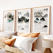 Japanese Modern Art Prints Featuring Geometric Earth Tones- Natural Wood Framed Poster with White Border - Artworksets