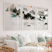 Japanese Modern Art Prints Featuring Geometric Earth Tones - White Framed Poster No Border - Artworksets