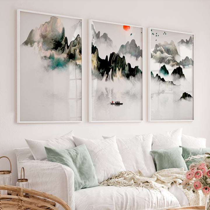 Japanese Modern Art Prints Featuring Geometric Earth Tones - White Framed Poster No Border - Artworksets