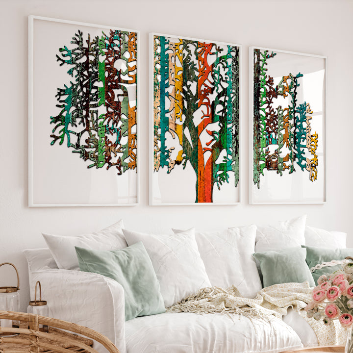 Layered Japanese Mountain Artwork Triptych in Sculptural Beige - White Framed Poster No Border - Artworksets