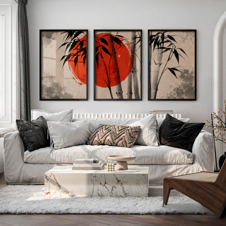 Japanese Ocean Art with Pine Cliffs Panorama - Black Framed Poster No Border - Artworksets