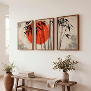 Japanese Ocean Art with Pine Cliffs Panorama - Dark Brown Framed Poster No Border - Artworksets