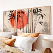 Japanese Ocean Art with Pine Cliffs Panorama - Natural Wood Framed Poster No Border - Artworksets