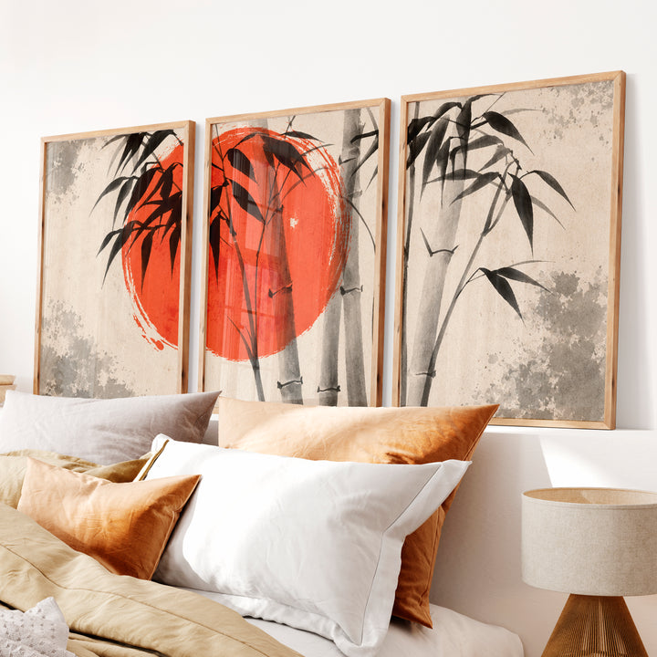 Japanese Ocean Art with Pine Cliffs Panorama - Natural Wood Framed Poster No Border - Artworksets
