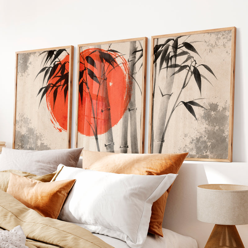 Japanese Ocean Art with Pine Cliffs Panorama - Natural Wood Framed Poster No Border - Artworksets
