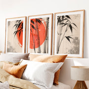 Japanese Ocean Art with Pine Cliffs Panorama- Natural Wood Framed Poster with White Border - Artworksets