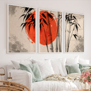 Japanese Ocean Art with Pine Cliffs Panorama - White Framed Poster No Border - Artworksets