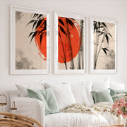 Japanese Ocean Art with Pine Cliffs Panorama - White Framed Poster with White Border - Artworksets