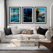 Japanese Ocean Art Featuring Winding Road and Coastal View - Black Framed Poster with White Border - Artworksets