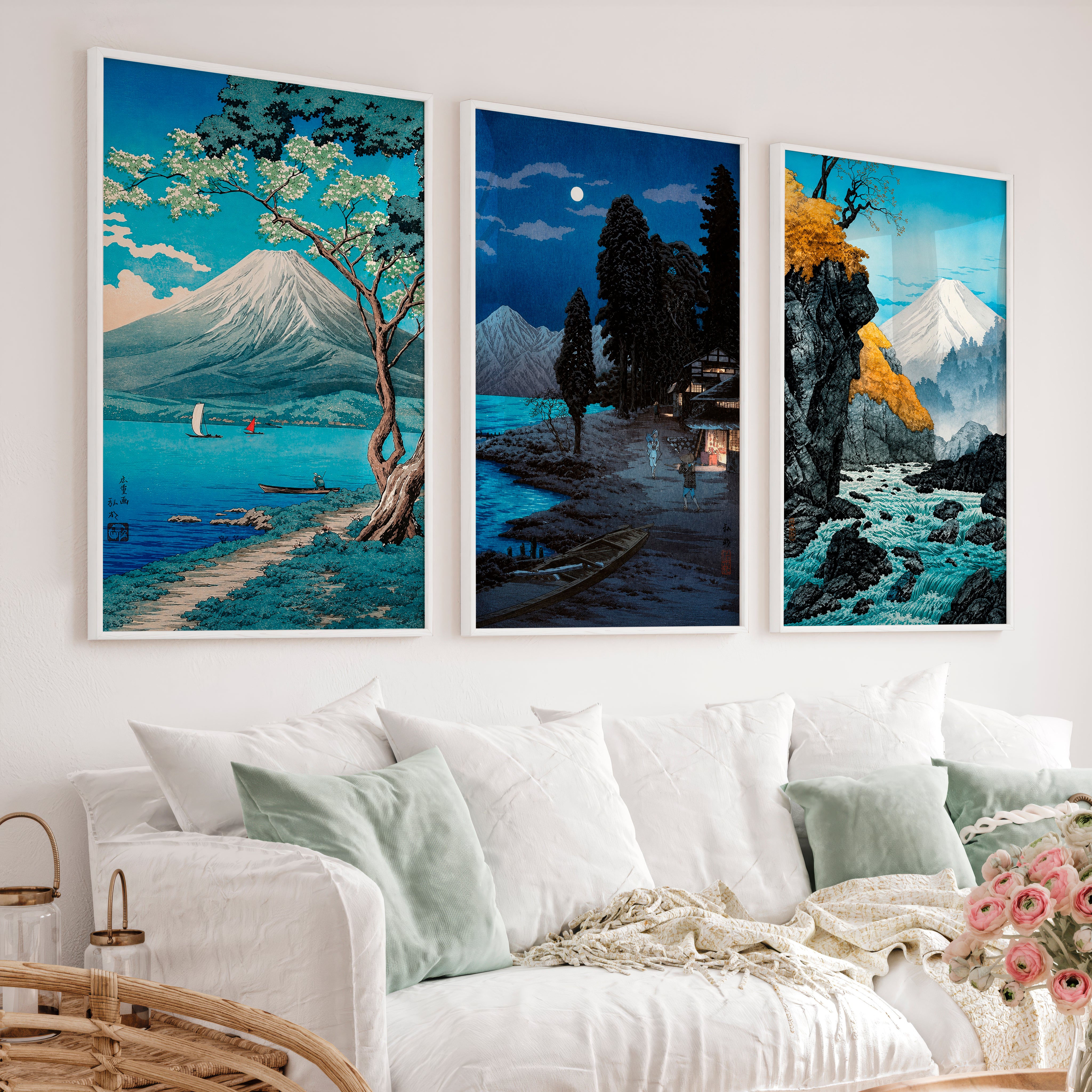 Japanese Ocean Art Featuring Winding Road and Coastal View - White Framed Poster No Border - Artworksets