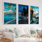 Japanese Ocean Art Featuring Winding Road and Coastal View - White Framed Poster No Border - Artworksets