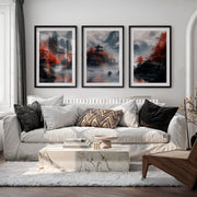 Japanese Poster with Abstract Circular Shapes and Fluid Brush Strokes - Black Framed Poster with White Border - Artworksets