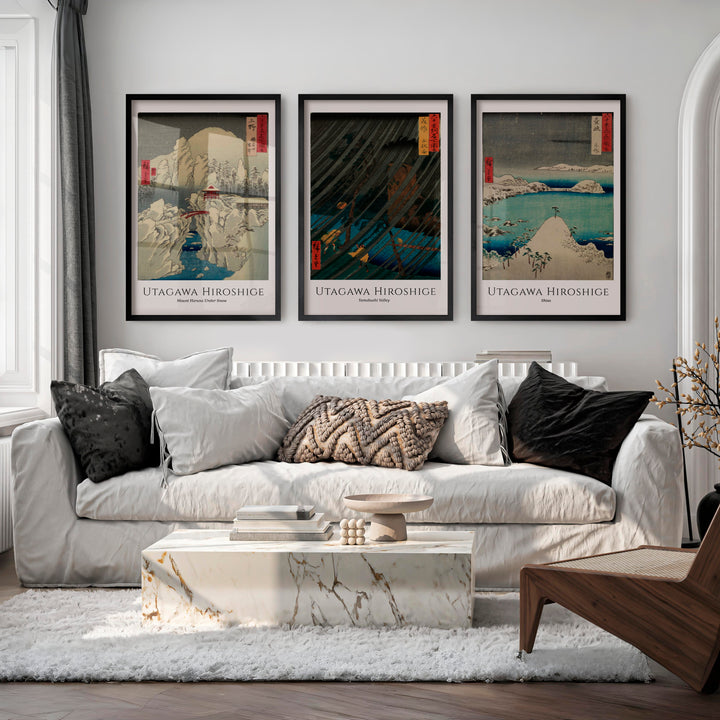 Hiroshige Snow and Rain Japanese Print Set - Black Framed Poster No Border - Artworksets