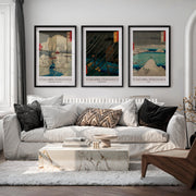 Hiroshige Snow and Rain Japanese Print Set - Black Framed Poster with White Border - Artworksets