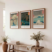 Hiroshige Snow and Rain Japanese Print Set - Dark Brown Framed Poster No Border - Artworksets