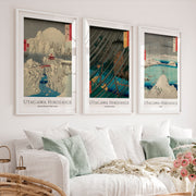 Hiroshige Snow and Rain Japanese Print Set - White Framed Poster with White Border - Artworksets
