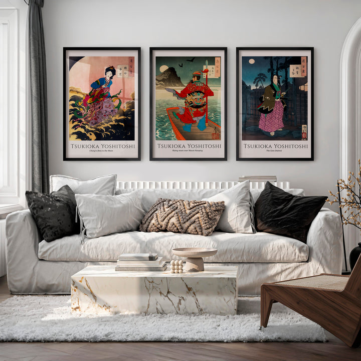 Moonlit Yoshitoshi japanese prints for sale Set - Black Framed Poster No Border - Artworksets