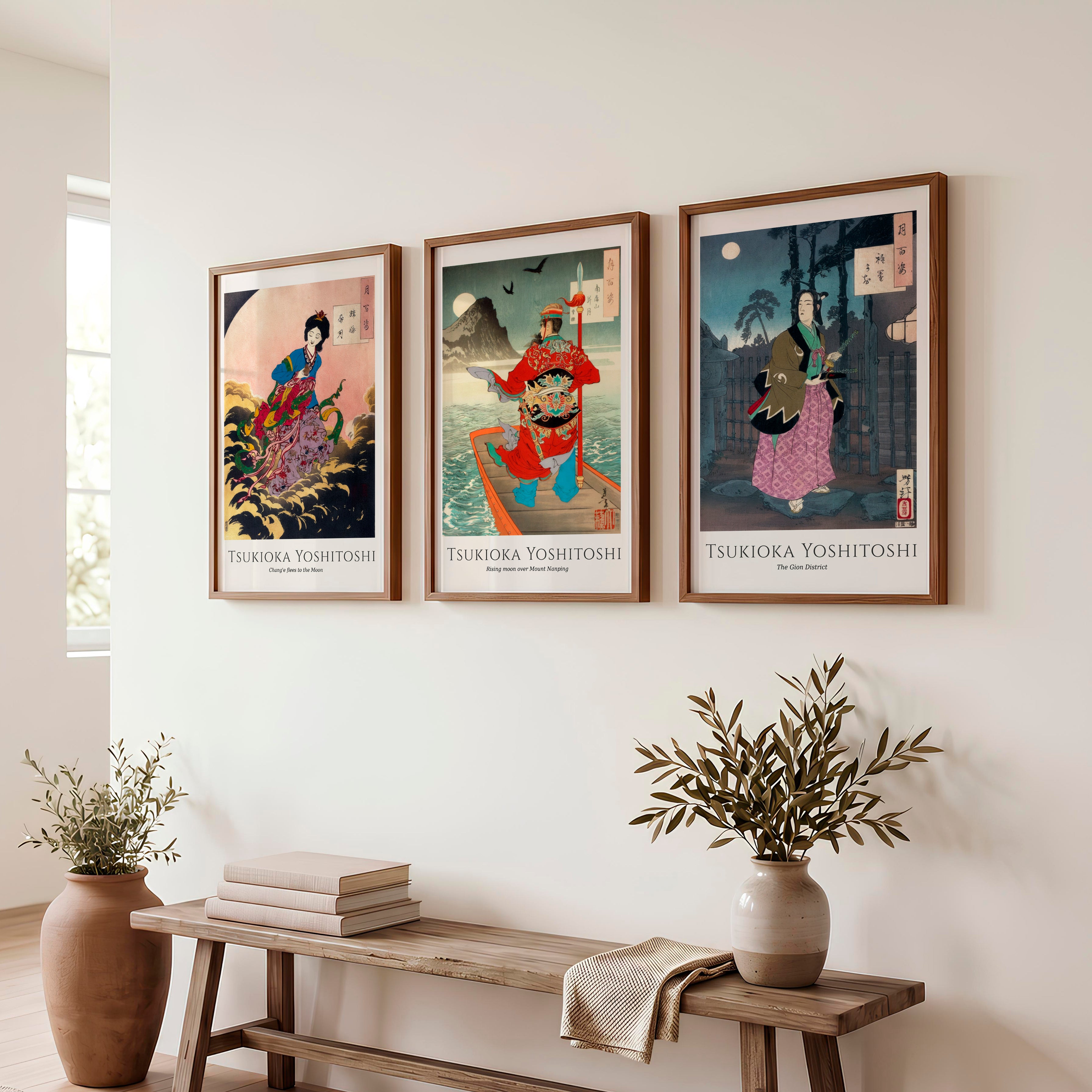 Moonlit Yoshitoshi japanese prints for sale Set - Dark Brown Framed Poster No Border - Artworksets