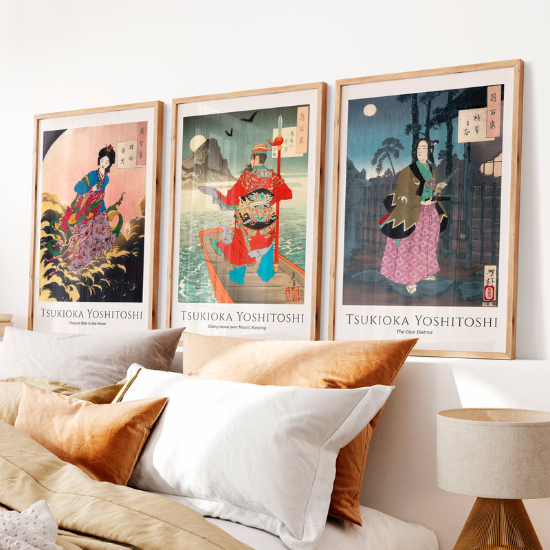 Moonlit Yoshitoshi japanese prints for sale Set - Natural Wood Framed Poster No Border - Artworksets