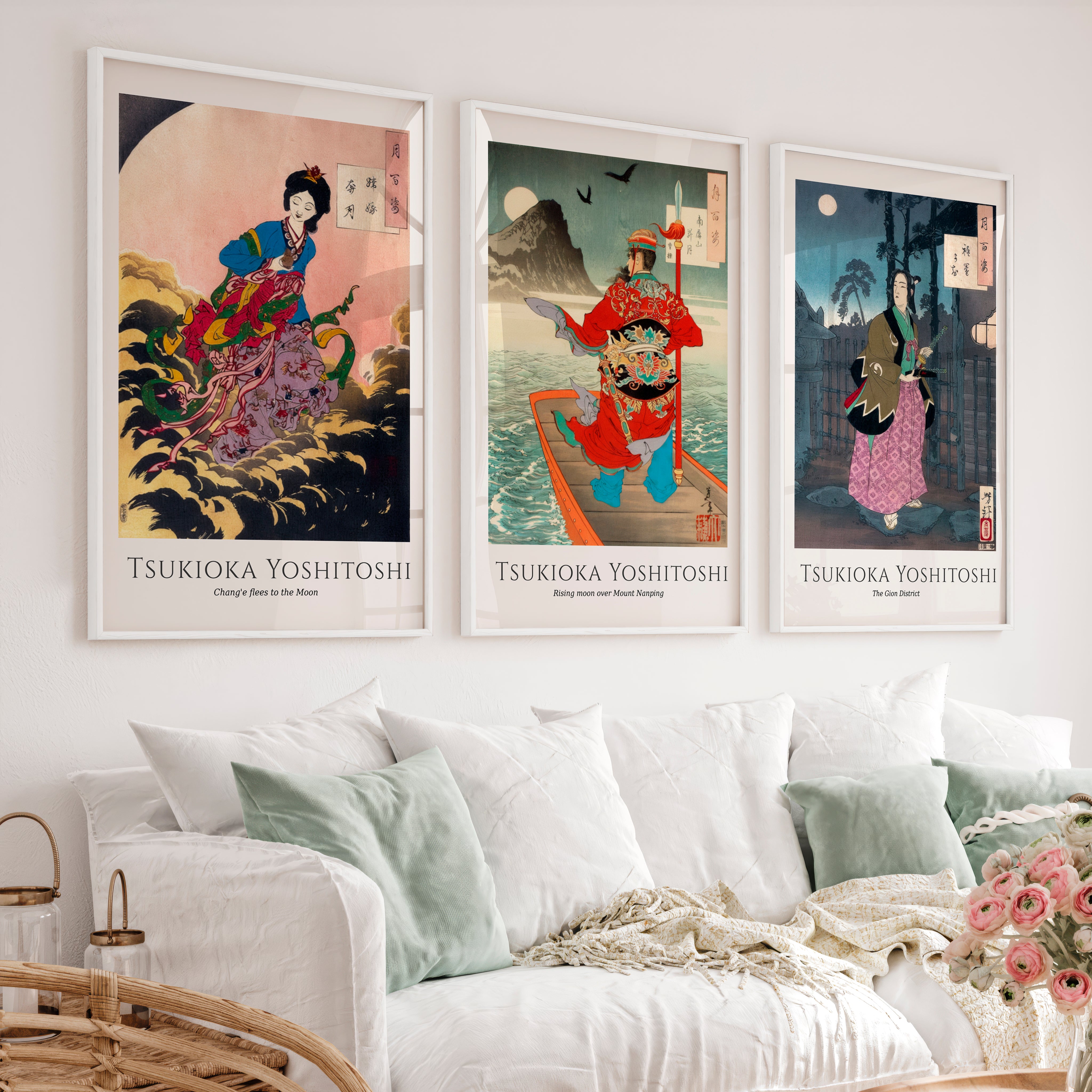 Moonlit Yoshitoshi japanese prints for sale Set - White Framed Poster No Border - Artworksets