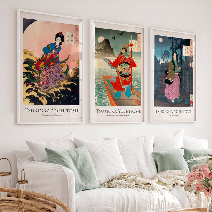 Moonlit Yoshitoshi japanese prints for sale Set - White Framed Poster No Border - Artworksets