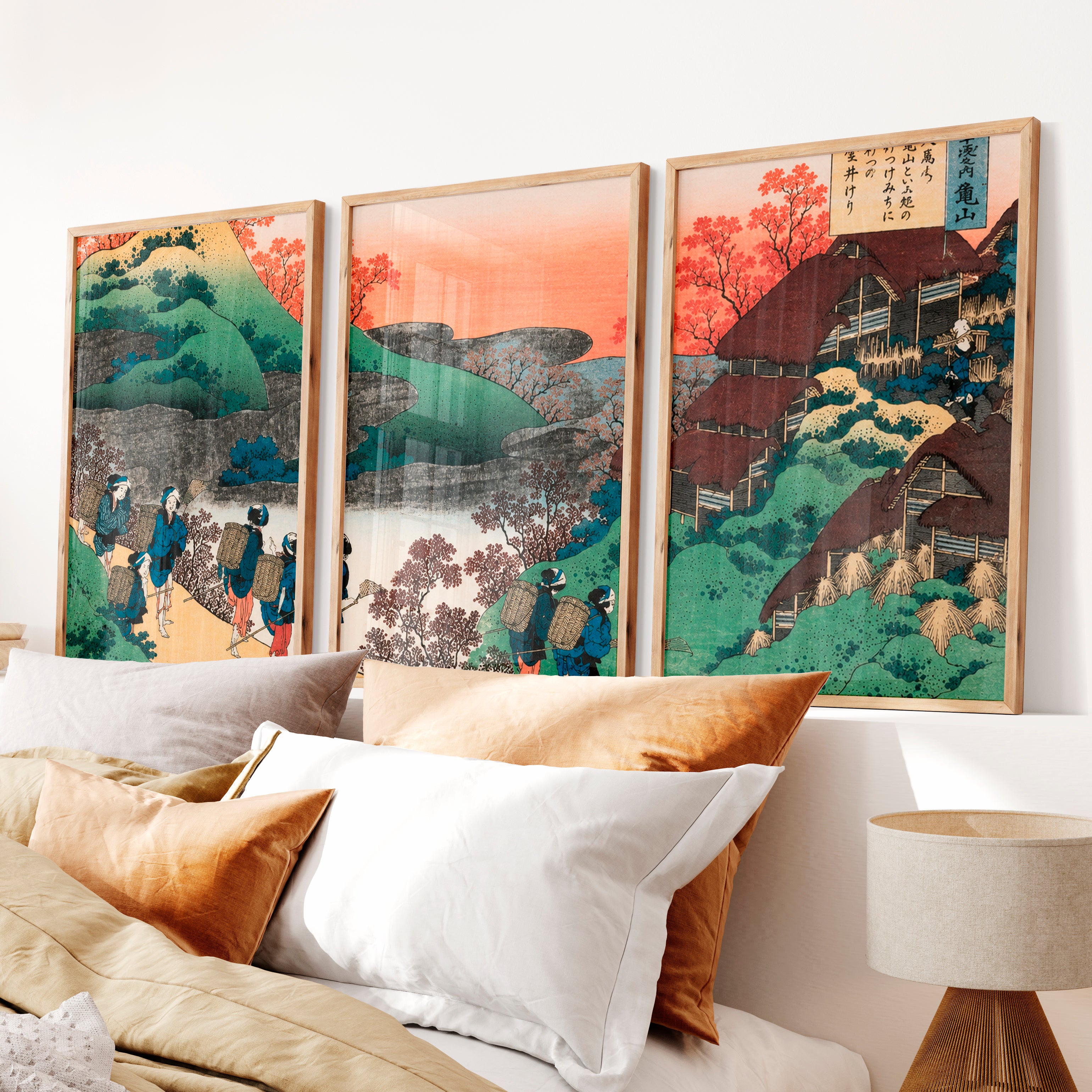 Japanese Prints for Sale Featuring Mountain Waterfall Landscapes - Natural Wood Framed Poster No Border - Artworksets